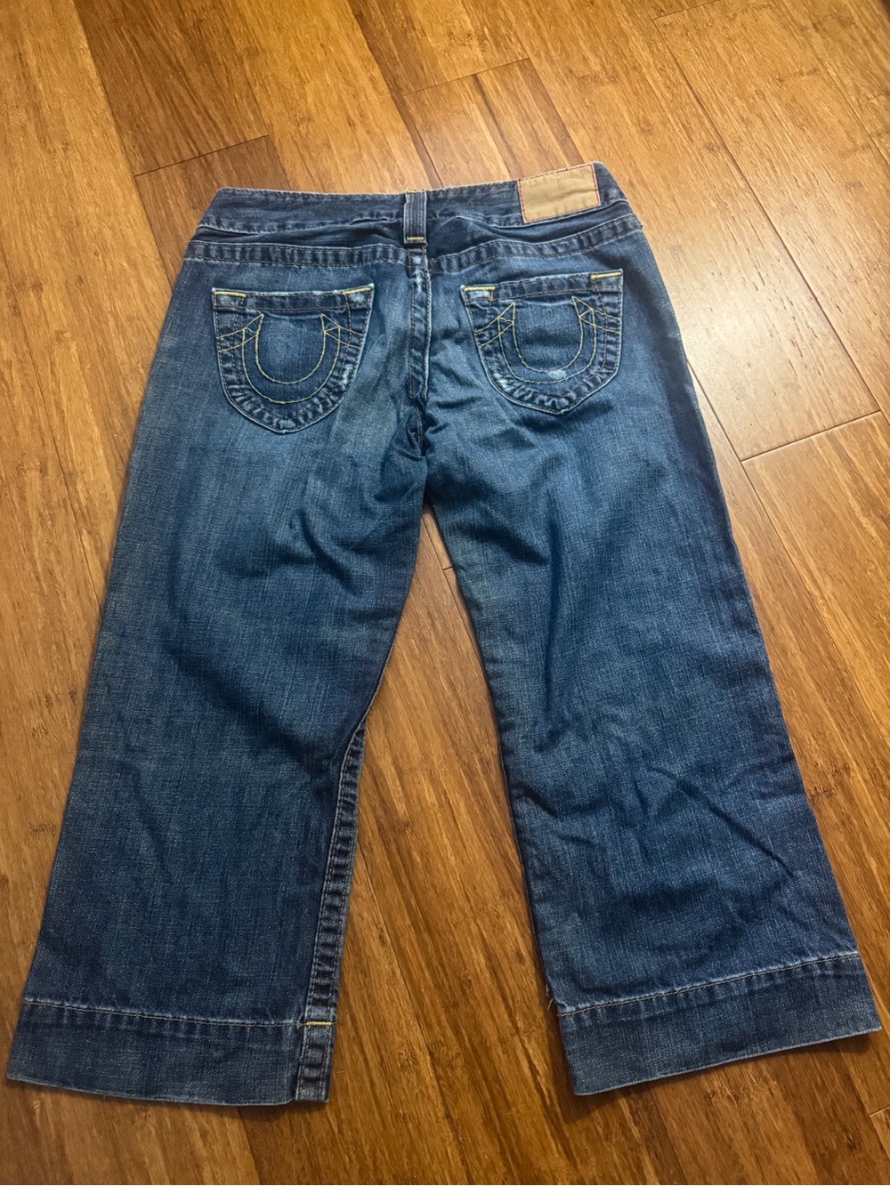 True Religion Navy Blue Bermuda Denim Shots With Signature Back Stitching